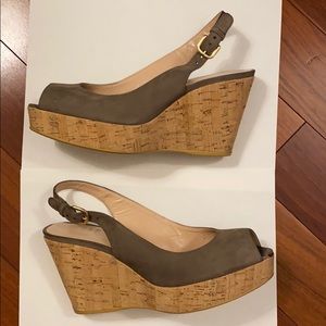 Stuart Weizmann Suede Open-Toe Sling-Back Wedge